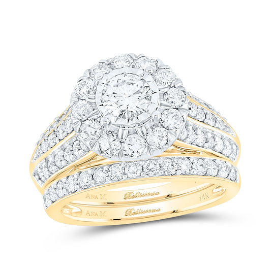 14K Yellow Gold Round Diamond Bridal Wedding Ring Band Set 2 Cttw, Womens Size: 5-10