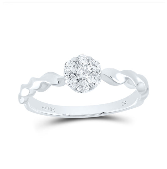 10K White Gold Womens Round Diamond Flower Cluster Stackable Band Ring 1/4 Cttw, Womens Size: 5-10