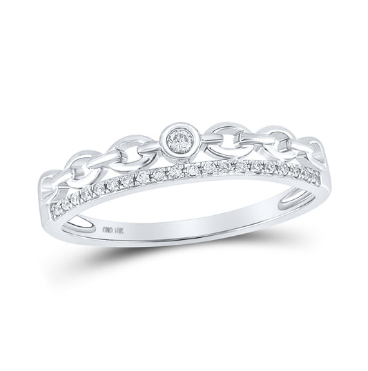 10K White Gold Womens Round Diamond Rolo Link Stackable Band Ring 1/12 Cttw, Womens Size: 5-10