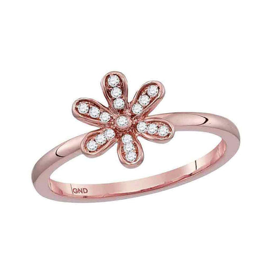 10K Rose Gold Womens Round Diamond Flower Floral Stackable Band Ring 1/8 Cttw, Womens Size: 5-10