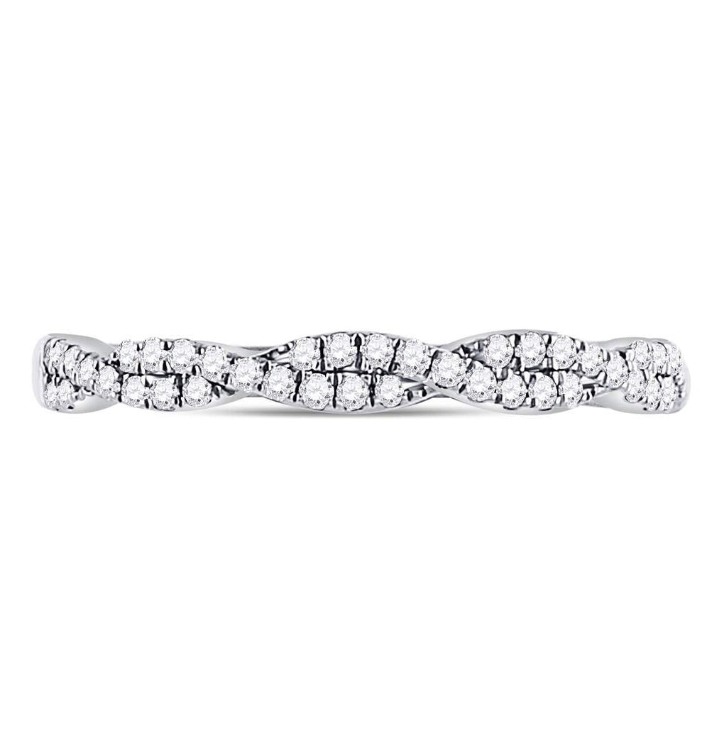10K White Gold Womens Round Diamond Woven Twist Stackable Band Ring 1/4 Cttw, Womens Size: 5-10