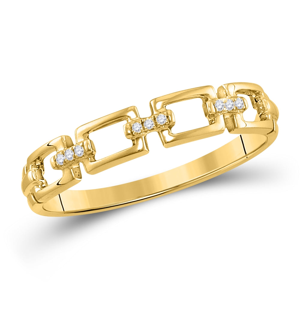 10K Yellow Gold Womens Round Diamond Chain Link Stackable Band Ring .03 Cttw, Womens Size: 5-10