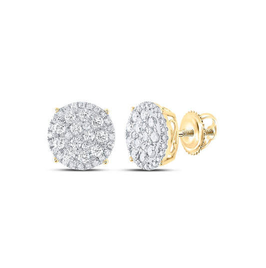 14K Yellow Gold Womens Round Diamond Circle Cluster Earrings 2 Cttw, Length: 0.5 In, Width: 0.5 In