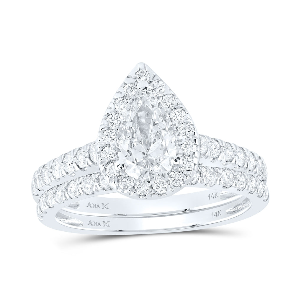 14K White Gold Pear Diamond Bridal Wedding Ring Band Set 1-1/2 Cttw, Womens Size: 5-10