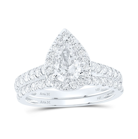14K White Gold Pear Diamond Bridal Wedding Ring Band Set 1-1/2 Cttw, Womens Size: 5-10