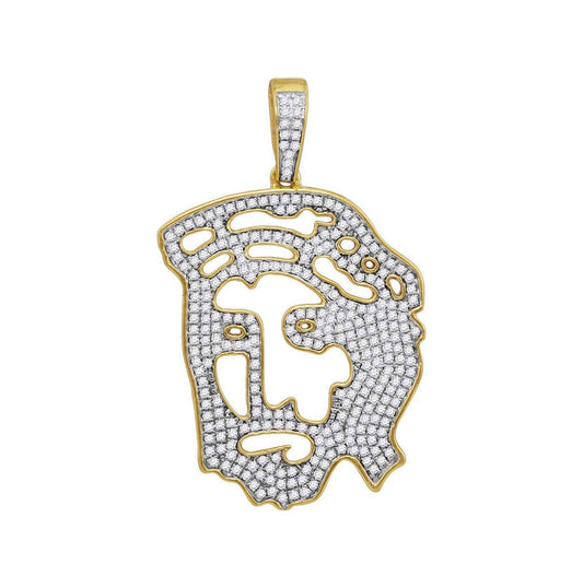 10kt Yellow Gold Mens Round Diamond Jesus Face Charm Pendant 1.00 Cttw