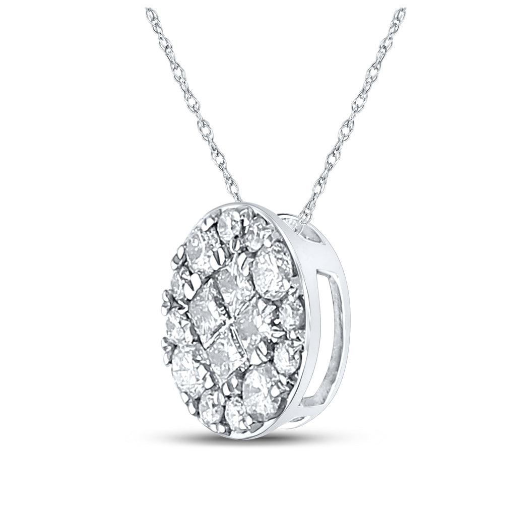 14K White Gold Womens Princess Diamond Fashion Cluster Pendant 1/2 Cttw, Length: 0.37 In, Width: 0.37 In
