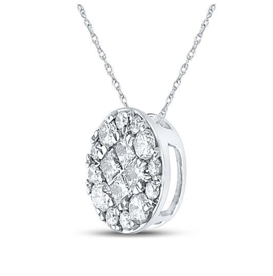 14K White Gold Womens Princess Diamond Fashion Cluster Pendant 1/2 Cttw, Length: 0.37 In, Width: 0.37 In
