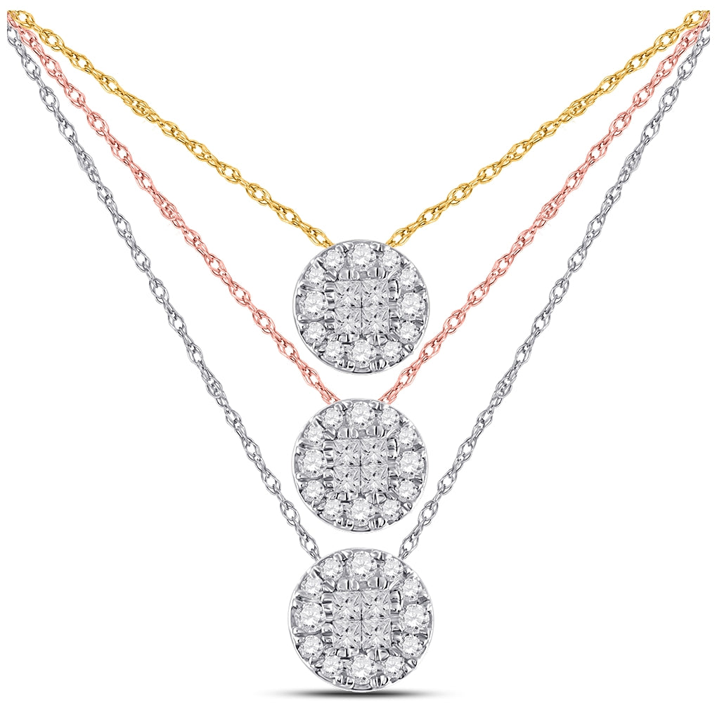 14kt White Gold Womens Princess Diamond Fashion Cluster Pendant 1/4 Cttw