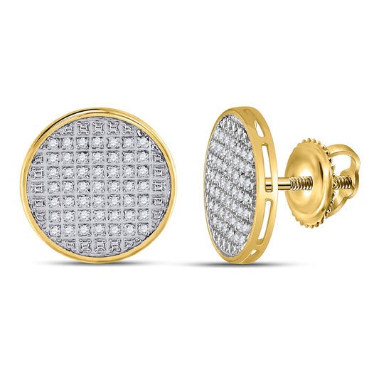 10K Yellow Gold Round Diamond Disk Circle Earrings 1/4 Cttw