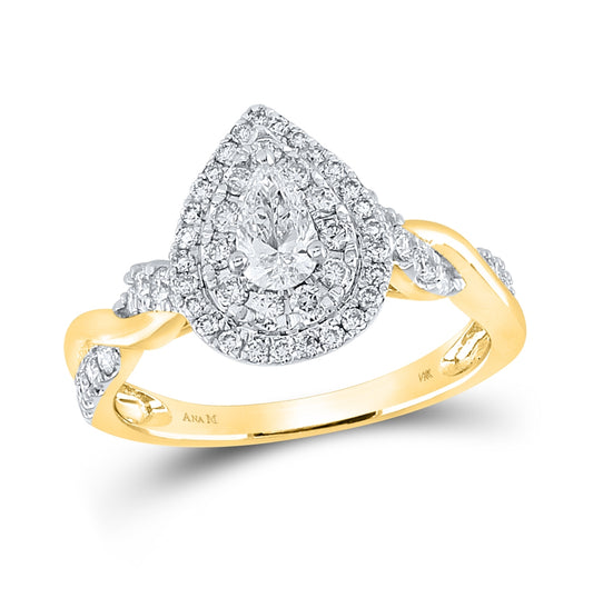 14K Yellow Gold Pear Diamond Twist Halo Bridal Wedding Engagement Ring 1 Cttw, Womens Size: 5-10