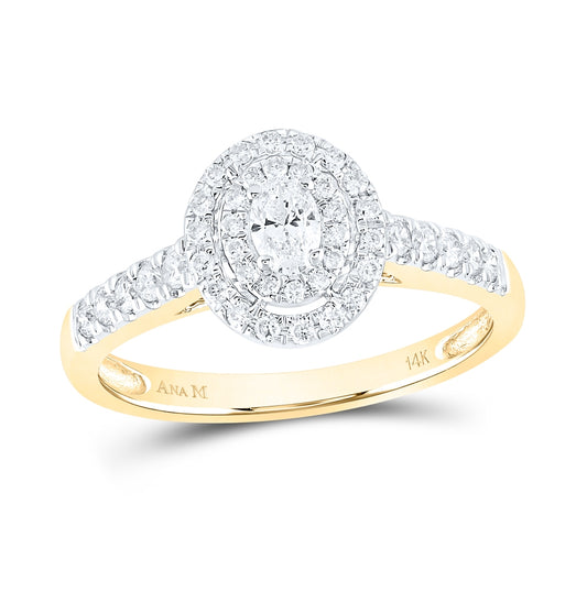 14K Yellow Gold Oval Diamond Halo Bridal Wedding Engagement Ring 1/2 Cttw, Womens Size: 5-10