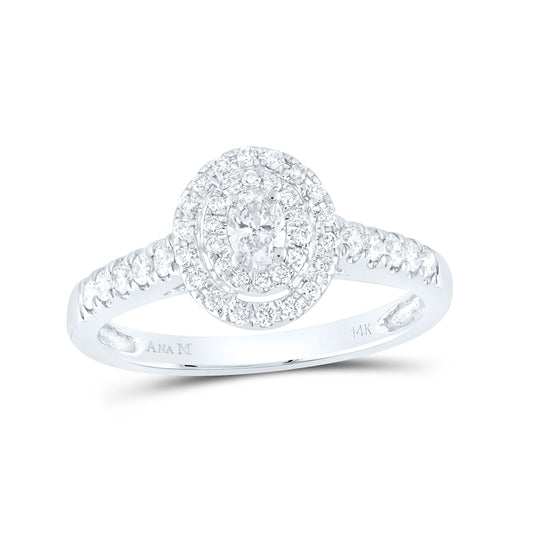 14K White Gold Oval Diamond Halo Bridal Wedding Engagement Ring 1/2 Cttw, Womens Size: 5-10