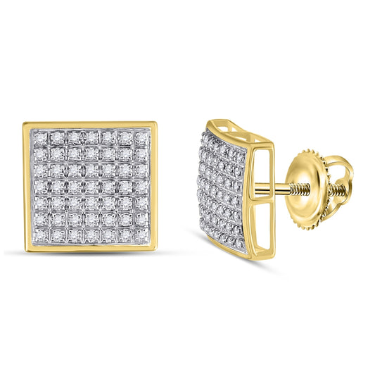 10K Yellow Gold Round Diamond Square Cluster Earrings 1/3 Cttw