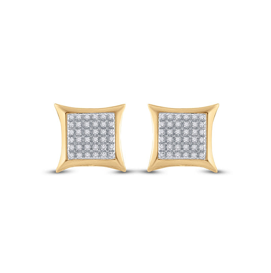 10K Yellow Gold Round Diamond Kite Square Earrings 1/5 Cttw, Length: 0.46 In, Width: 0.47 In