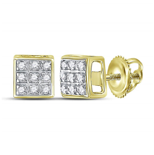 10K Yellow Gold Round Diamond Square Earrings 1/20 Cttw, Length: 0.21 In, Width: 0.21 In