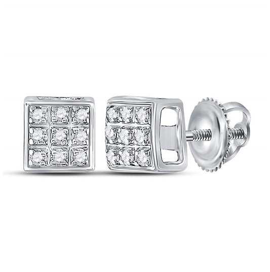 10K White Gold Womens Round Diamond Square Earrings 1/20 Cttw, Length: 0.21 In, Width: 0.21 In