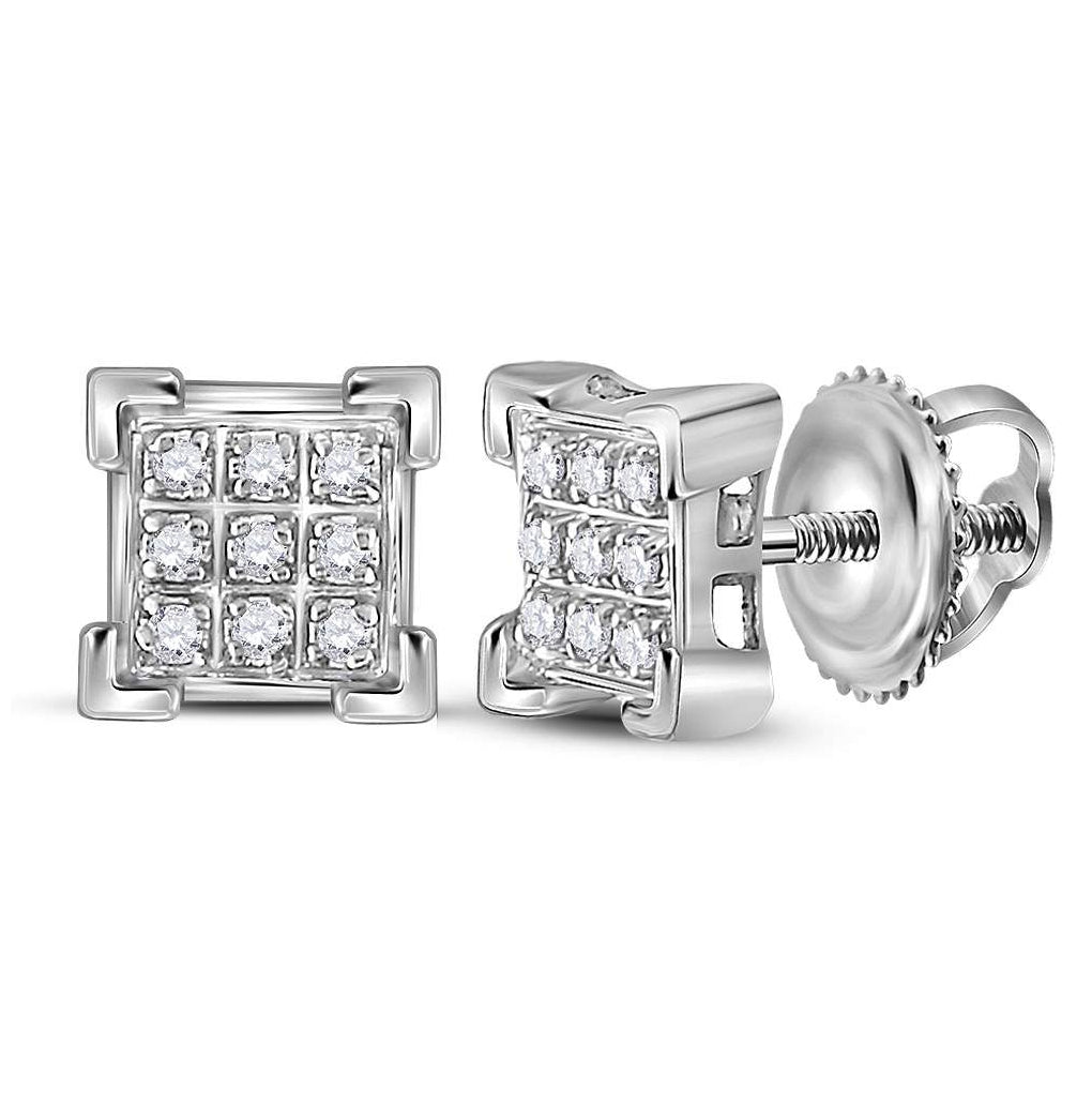 10K White Or Yellow Gold Womens Round Diamond Square Cluster Earrings