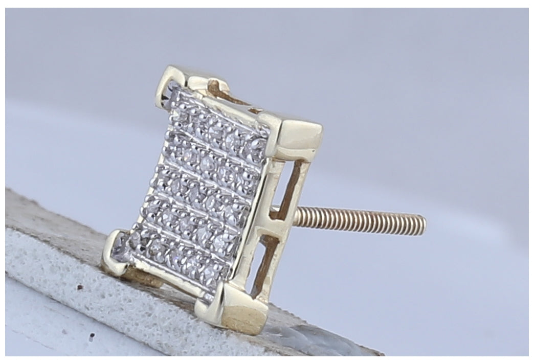 10K Yellow Gold Round Diamond Square Earring 1/6ctw