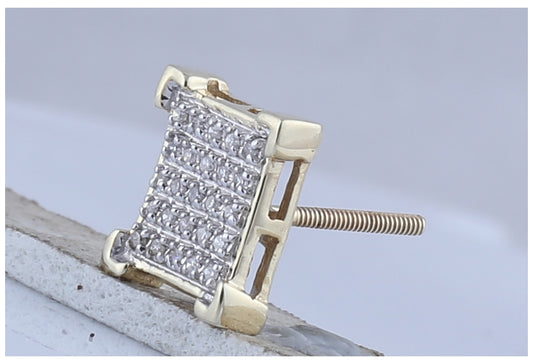 10K Yellow Gold Round Diamond Square Earring 1/6ctw