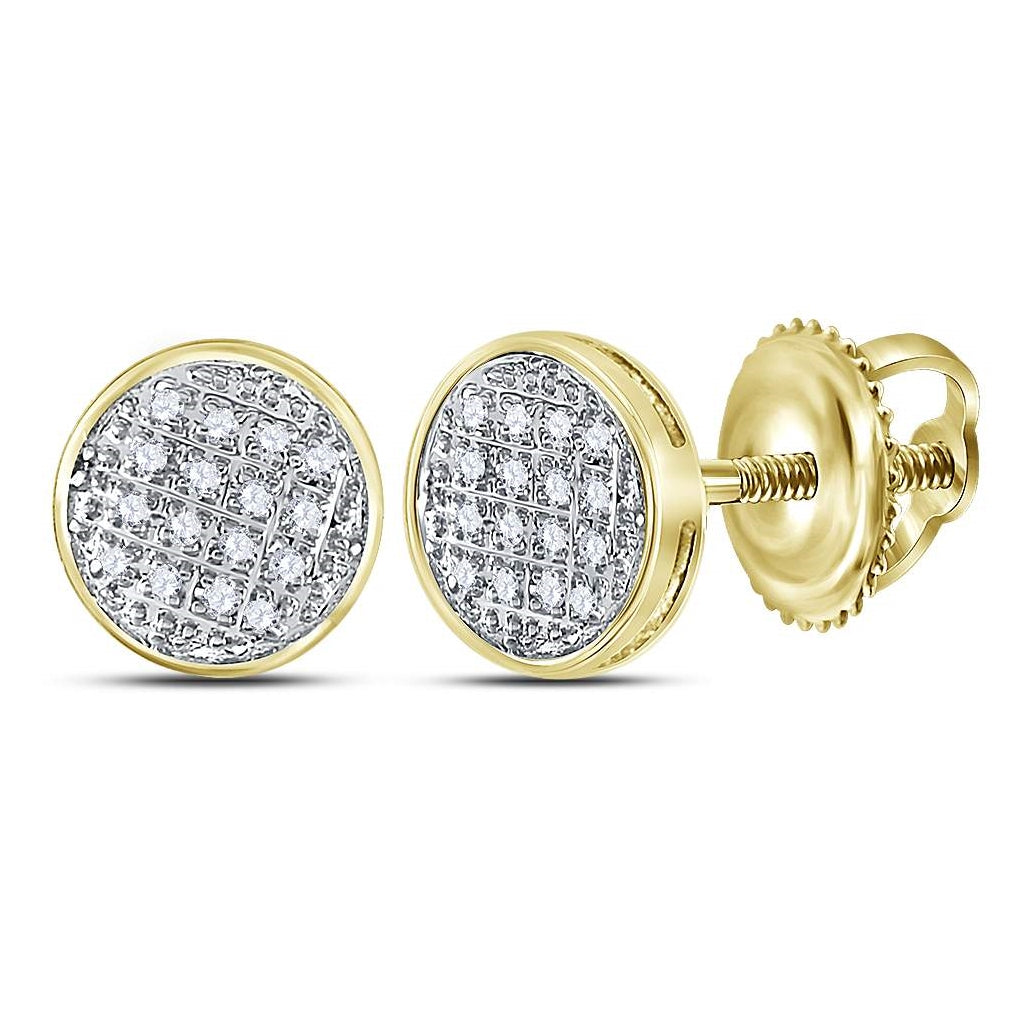 10K Yellow Gold Round Diamond Circle Cluster Stud Earrings 1/12 Cttw, Length: 0.33 In, Width: 0.33 In