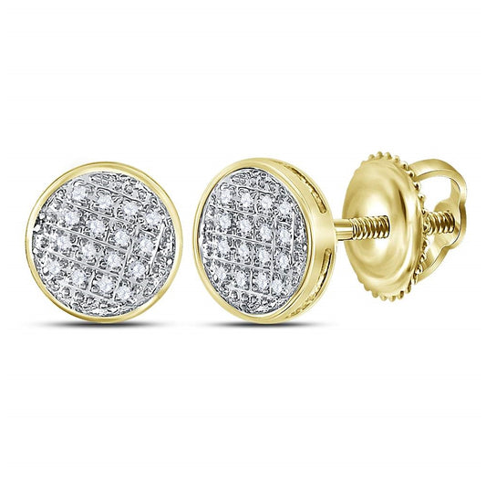 10K Yellow Gold Round Diamond Circle Cluster Stud Earrings 1/12 Cttw, Length: 0.33 In, Width: 0.33 In