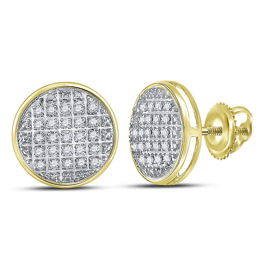 10K Yellow Gold Round Diamond Circle Cluster Stud Earrings 1/8 Cttw, Length: 0.41 In, Width: 0.43 In