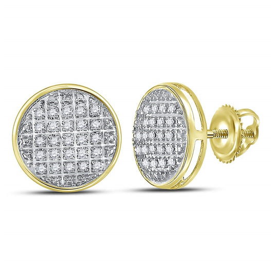 10K Yellow Gold Round Diamond Circle Cluster Stud Earrings 1/8 Cttw, Length: 0.41 In, Width: 0.43 In