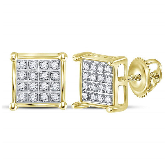 10K Yellow Gold Womens Round Diamond Square Cluster Earrings 1/10 Cttw