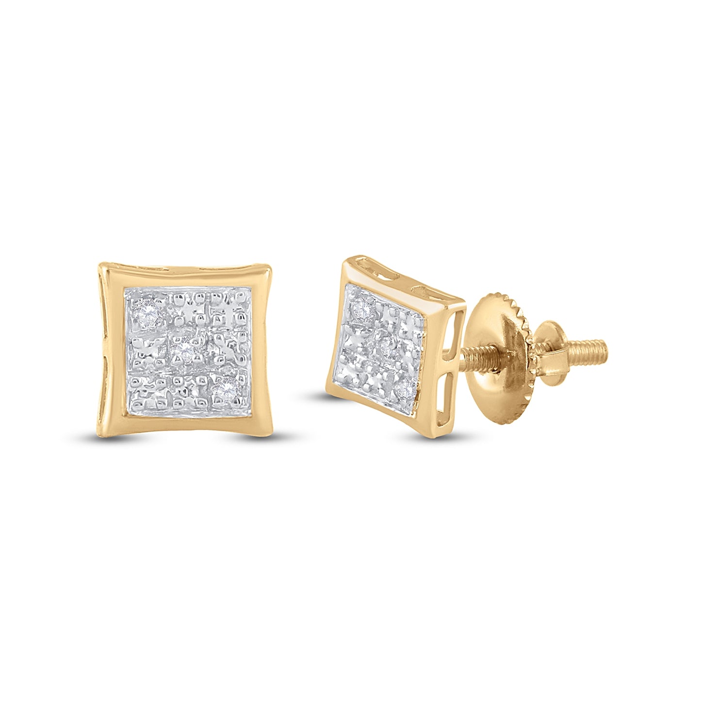 10K Yellow Gold Womens Round Diamond Square Earrings .01 Cttw