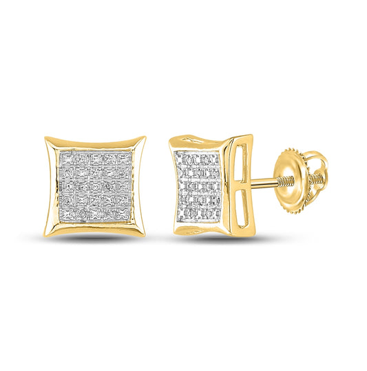 10K Yellow Gold Round Diamond Square Earrings 1/20 Cttw
