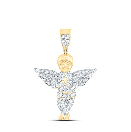 10K Yellow Gold Mens Round Diamond Angel Charm Pendant 1/2 Cttw, Length: 1.36 In, Width: 0.95 In