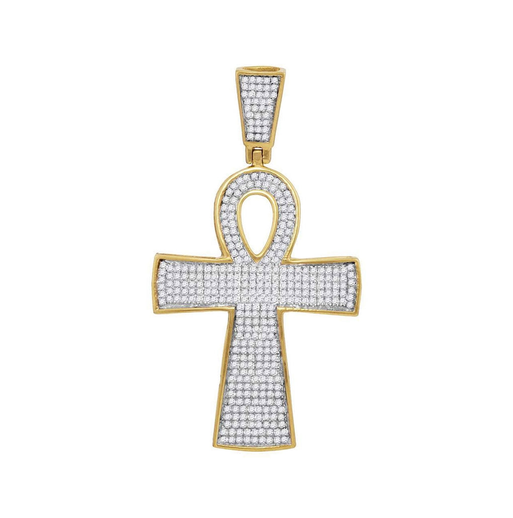 10K Yellow Gold Mens Round Diamond Ankh Cross Religious Charm Pendant 3/4 Cttw