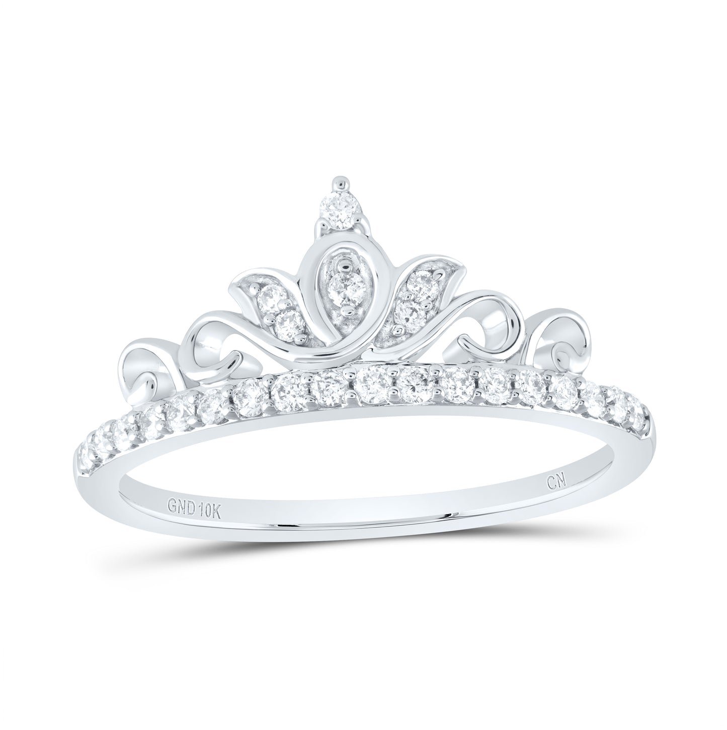 10K White Gold Womens Round Diamond Crown Tiara Band Ring 1/5 Cttw, Womens Size: 5-10