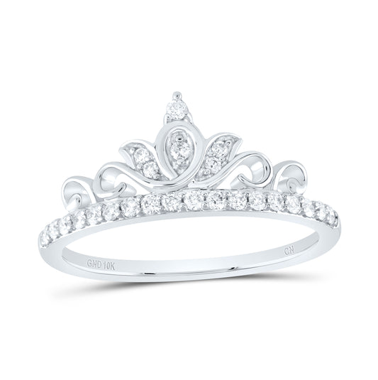 10K White Gold Womens Round Diamond Crown Tiara Band Ring 1/5 Cttw, Womens Size: 5-10