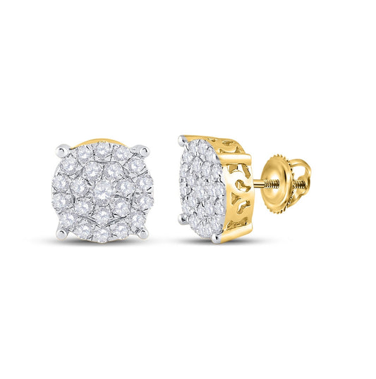 14K White Or Yellow Gold Womens Round Diamond Cluster Earrings