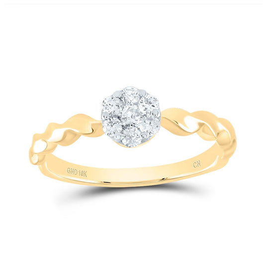 10K Yellow Gold Womens Round Diamond Flower Cluster Stackable Band Ring 1/4 Cttw, Womens Size: 5-10