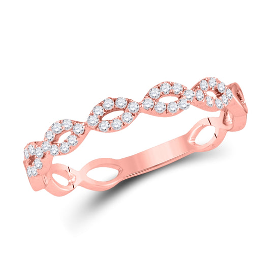 10K Rose Gold Womens Round Diamond Twisted Stackable Band Ring 1/5 Cttw, Womens Size: 5-10