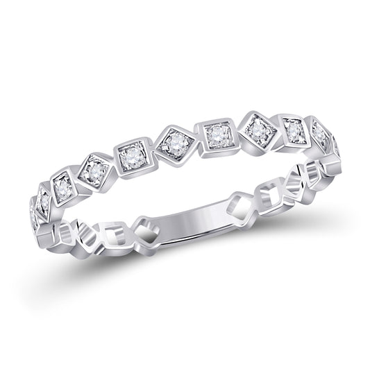 10K White Gold Womens Round Diamond Squares Stackable Band Ring 1/10 Cttw, Womens Size: 5-10