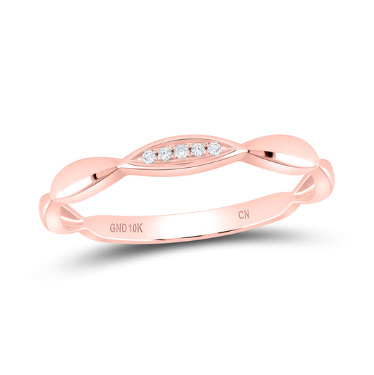 10K Rose Gold Womens Round Diamond Contour Stackable Band Ring .02 Cttw, Womens Size: 5-10