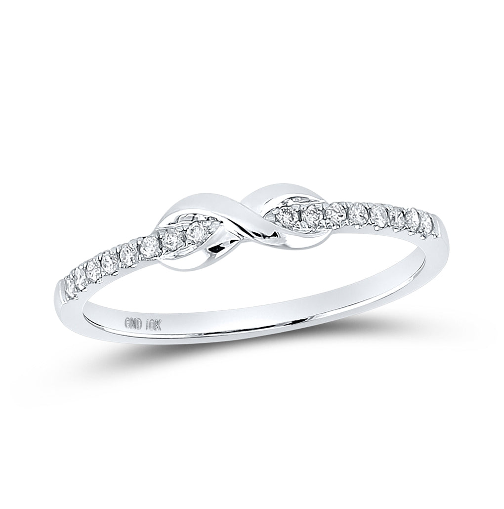 10K White Gold Womens Round Diamond Infinity Knot Stackable Ring 1/10 Cttw, Womens Size: 5-10