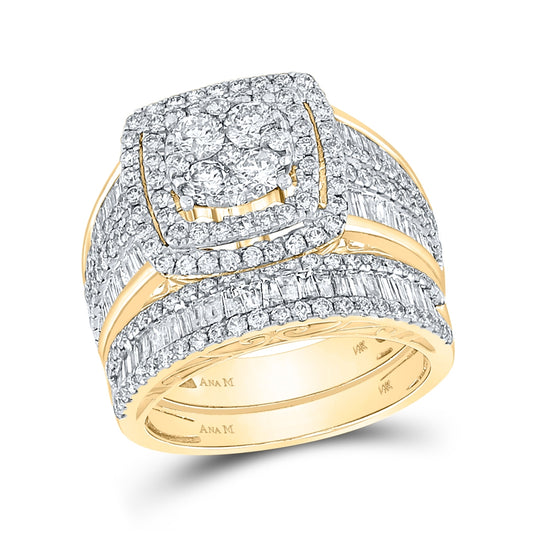 14K Yellow Gold Round Diamond Bridal Wedding Ring Band Set 2-1/2 Cttw, Womens Size: 5-10