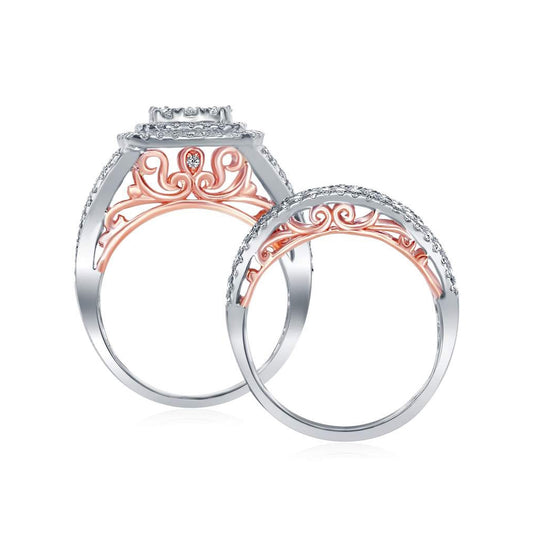 14K Two-tone Gold Round Diamond Bridal Wedding Ring Band Set 2-1/2 Cttw, Womens Size: 5-10