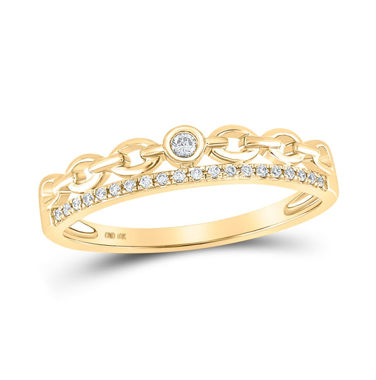 10K Yellow Gold Womens Round Diamond Rolo Link Stackable Band Ring 1/12 Cttw, Womens Size: 5-10