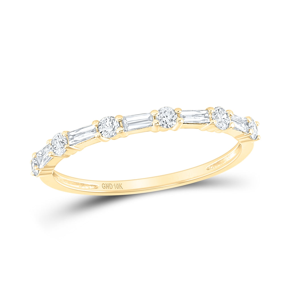 10K White Or Yellow Gold Womens Round Baguette Diamond Stackable Band Ring , Womens Size: 5-10