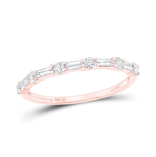 10kt Rose Gold Womens Round Baguette Diamond Stackable Band Ring 1/3 Cttw