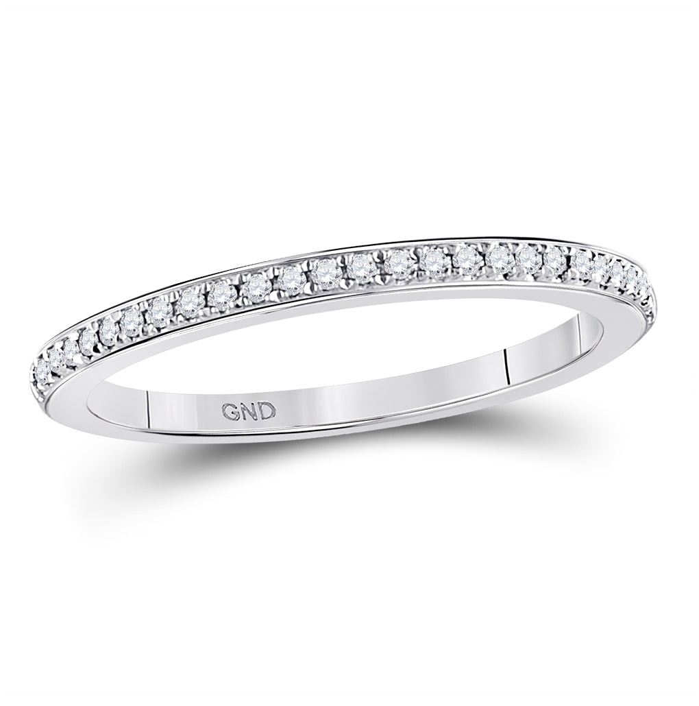 10K White Gold Womens Round Diamond Single Row Stackable Band Ring 1/8 Cttw, Womens Size: 5-10