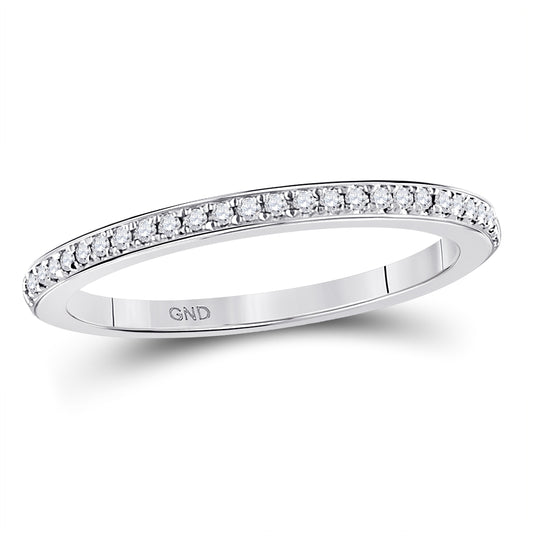 10K White Gold Womens Round Diamond Single Row Stackable Band Ring 1/8 Cttw, Womens Size: 5-10