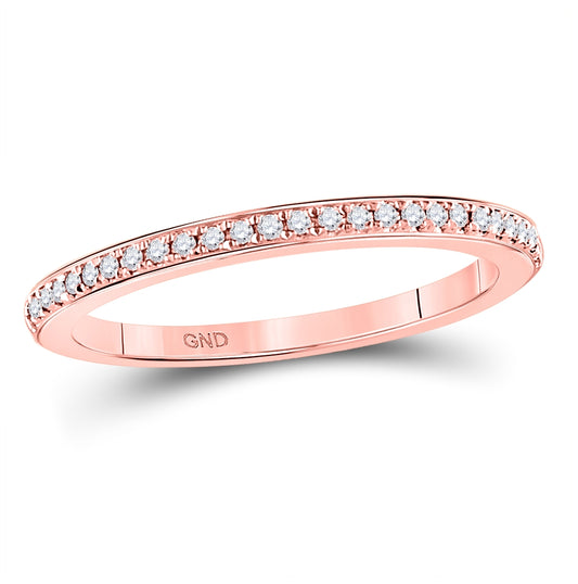 10K Rose Gold Womens Round Diamond Single Row Stackable Band Ring 1/8 Cttw, Womens Size: 5-10