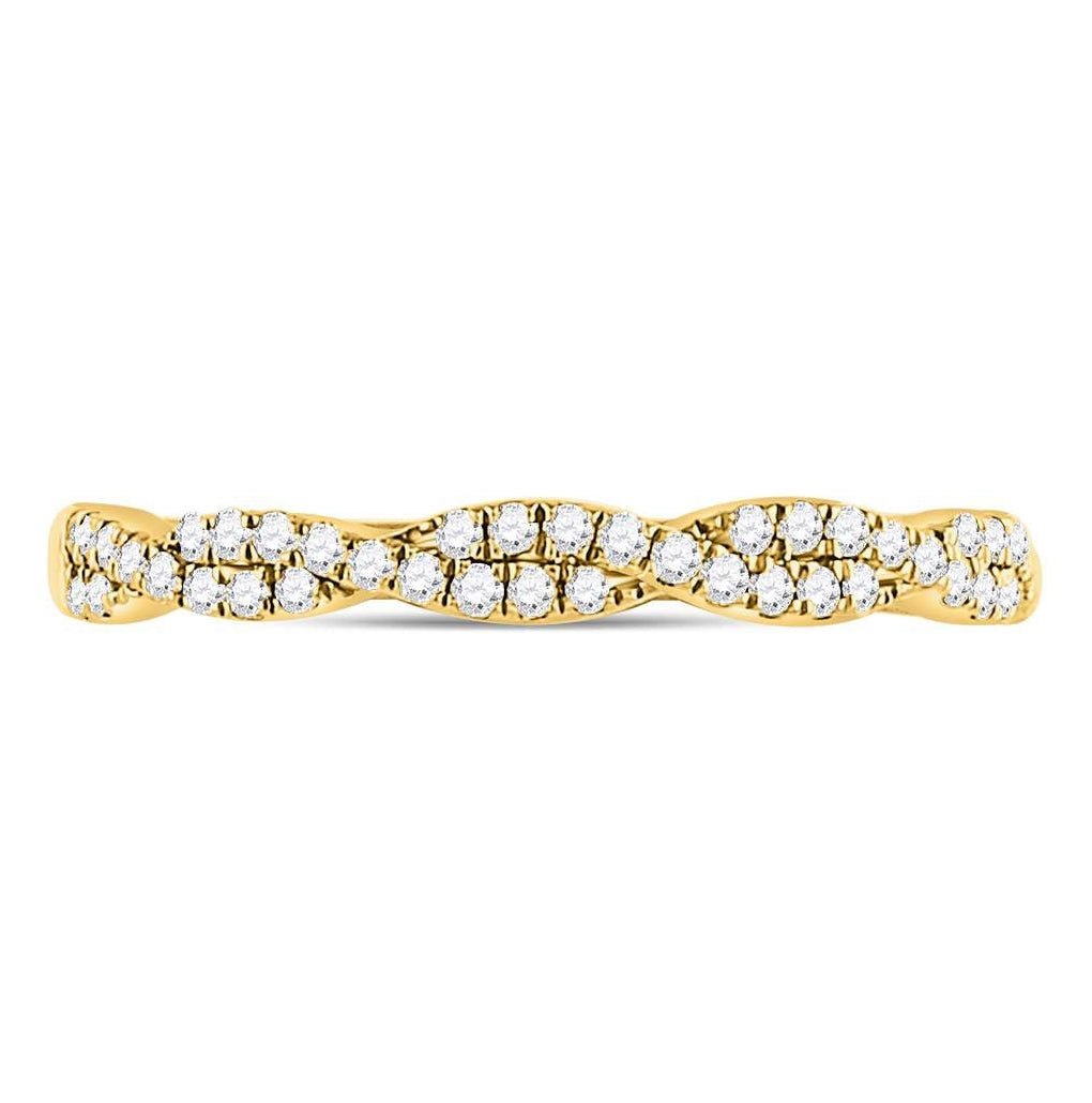 10K Yellow Gold Womens Round Diamond Twist Stackable Band Ring 1/4 Cttw, Womens Size: 5-10